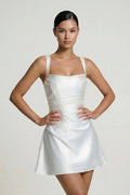 Square Neck Satin A - Line Corset Graduation Dress - KissProm