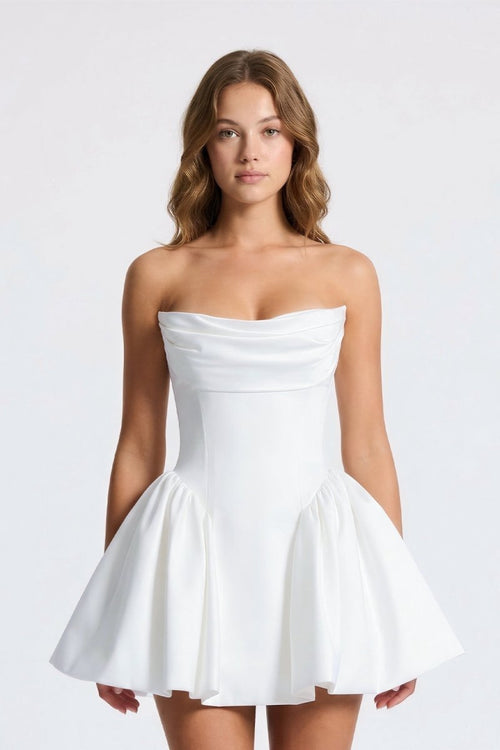 Cowl Neck A - Line Satin Graduation Dress With Corset - KissProm