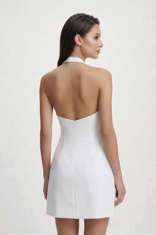 Halter Keyhole Sheath Mini Graduation Dress With Bow - KissProm