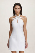 Halter Keyhole Sheath Mini Graduation Dress With Bow - KissProm
