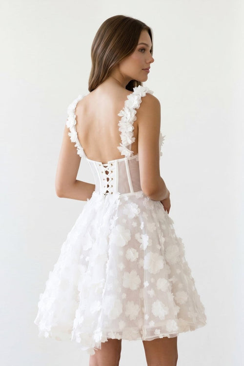 Ivory A - Line Sweetheart Lace Graduation Dress With 3D Flower - KissProm