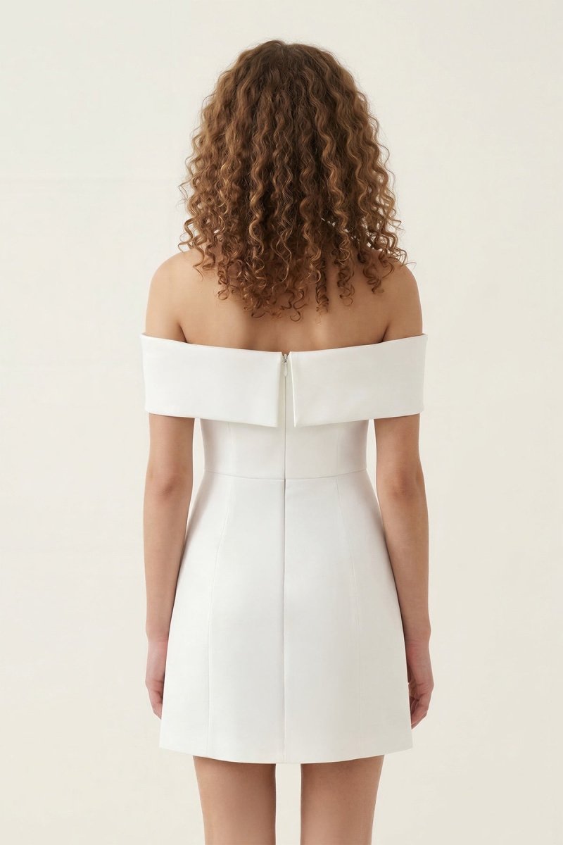 Ivory Off - the - Shoulder Satin Sheath Graduation Dress - KissProm