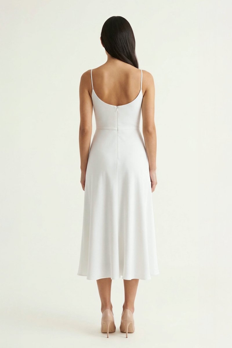 Ivory Spaghetti Strap A - Line Midi Dress - KissProm
