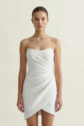 Ivory Strapless Satin Sheath Ruched Graduation Dress - KissProm