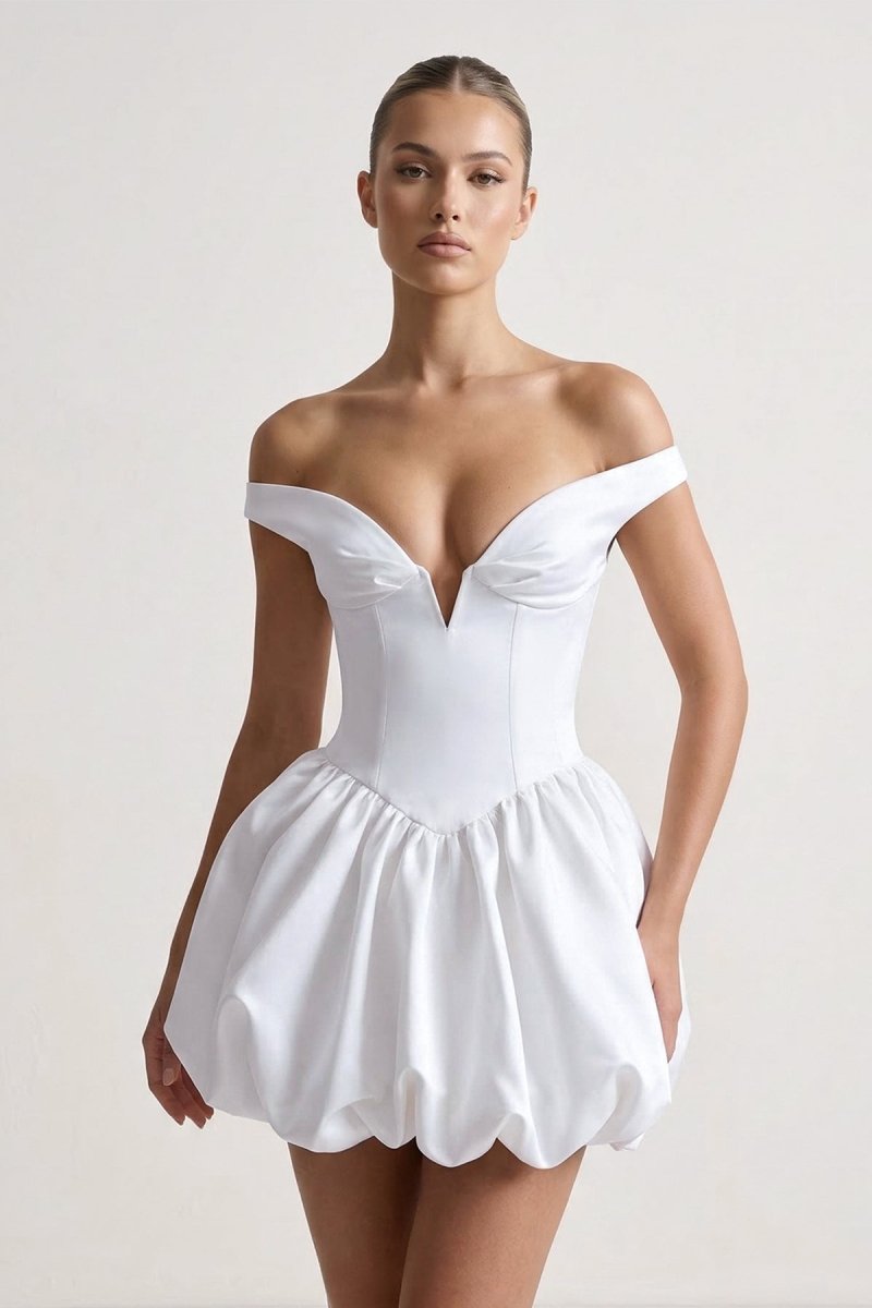 Off - the - Shoulder A - Line Taffeta Graduation Dress - KissProm