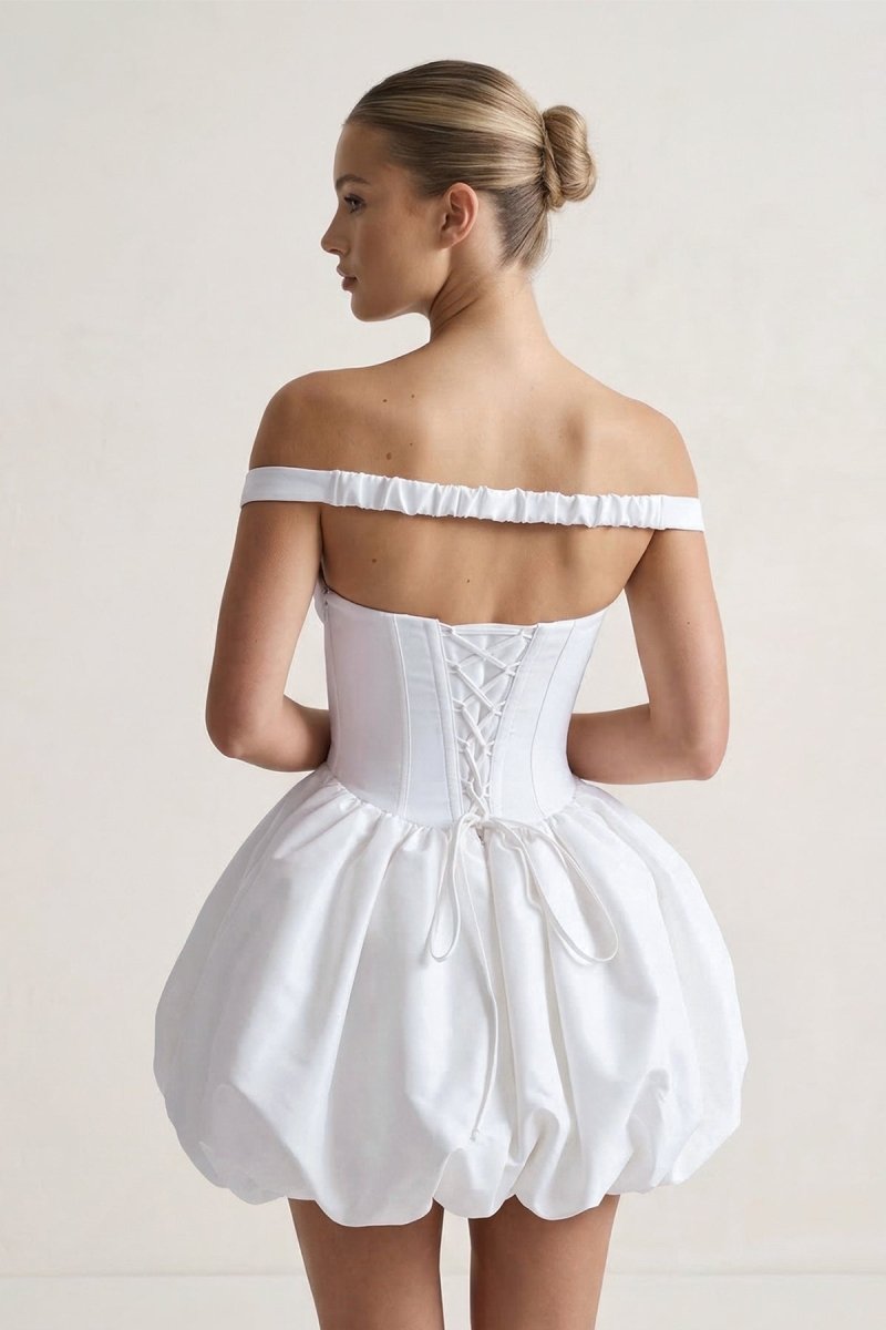 Off - the - Shoulder A - Line Taffeta Graduation Dress - KissProm