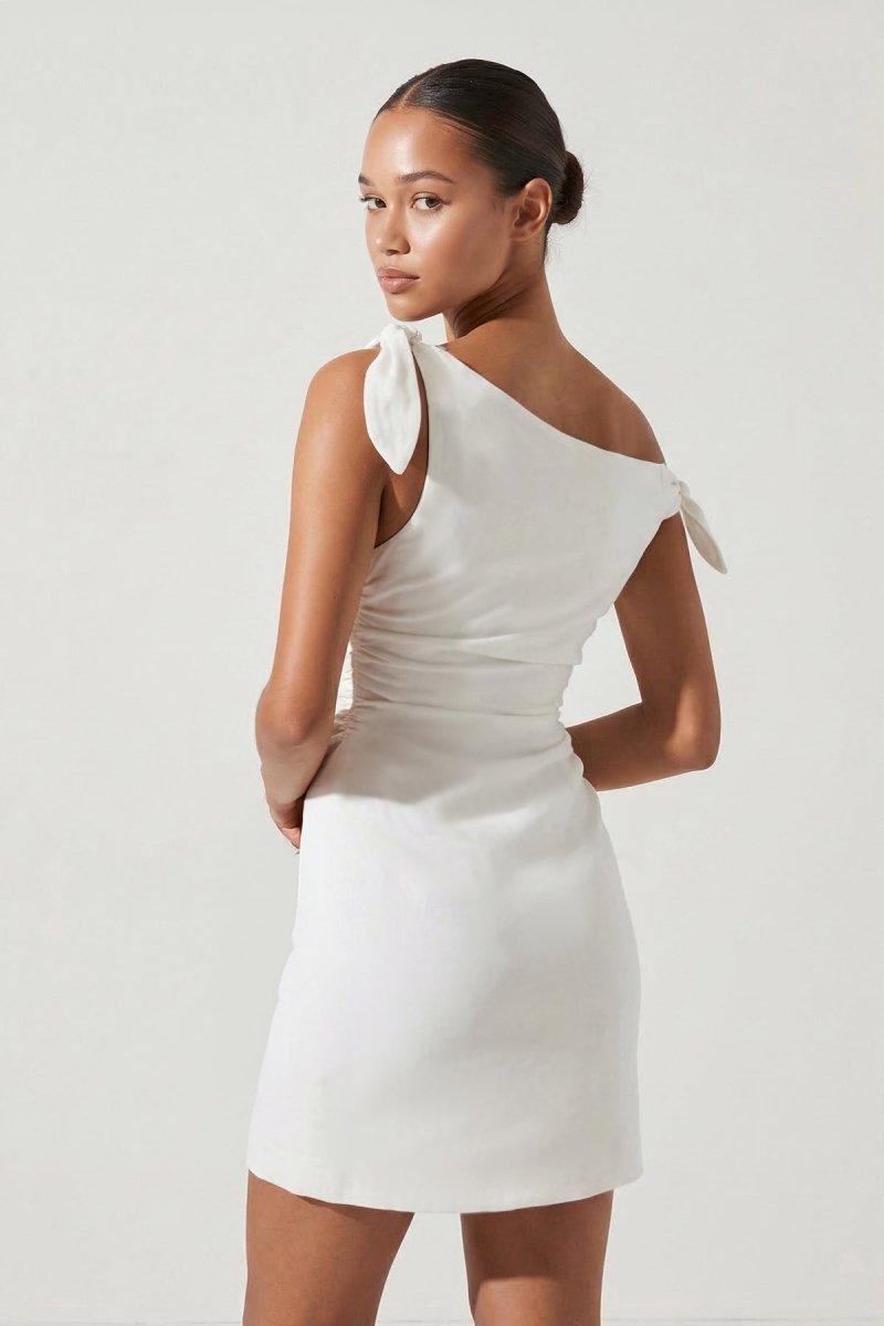 One - Shoulder Sheath Graduation Dress With Bow - KissProm