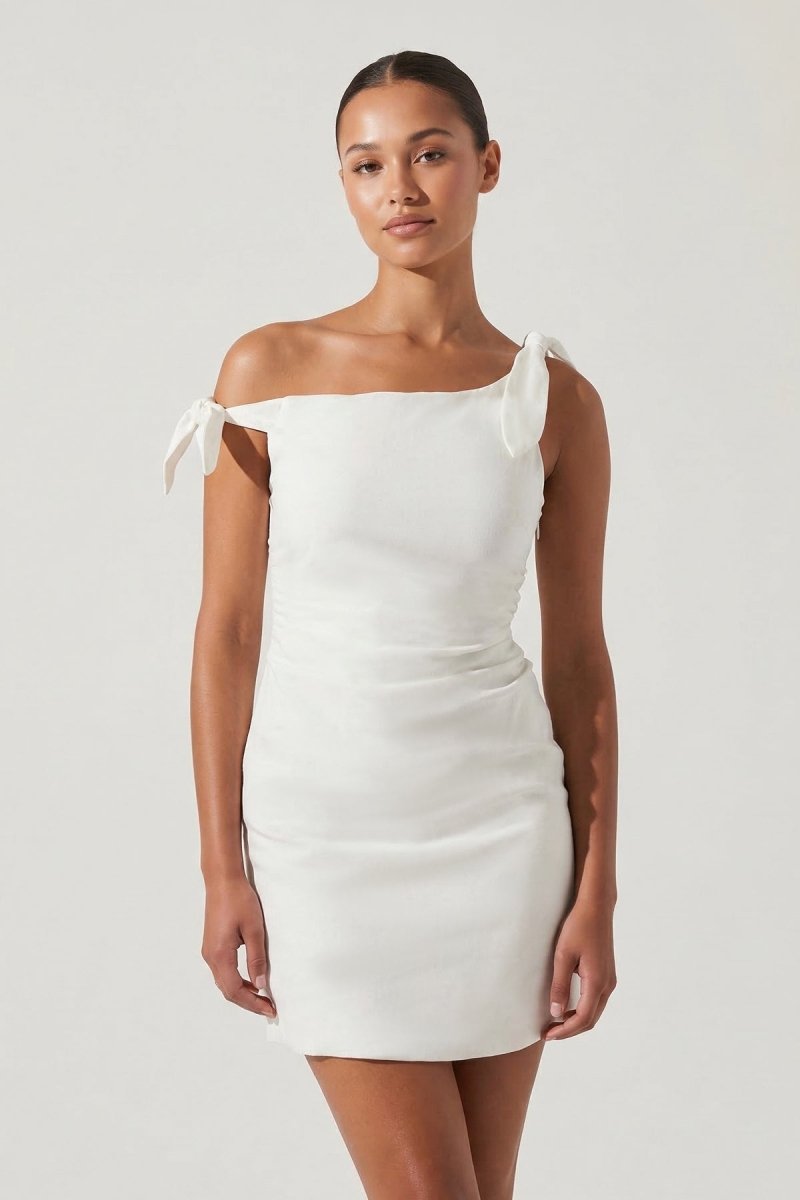 One - Shoulder Sheath Graduation Dress With Bow - KissProm