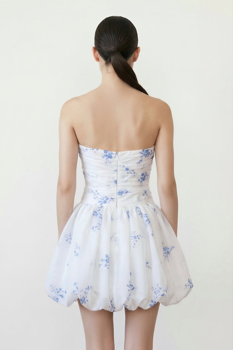 Strapless A - Line Floral Organza Graduation Dress - KissProm