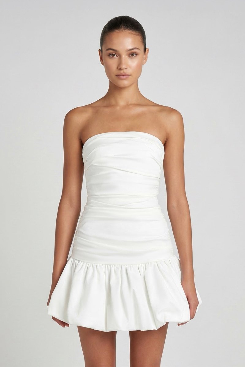 Strapless Ruched A - Line Graduation Dress With Ruffled - KissProm