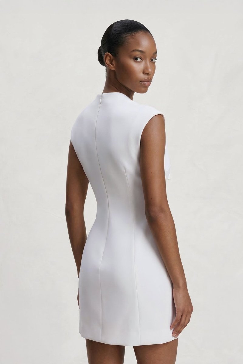 V - Neck Cut - Out Sheath Graduation Dress With Bow - KissProm