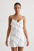 White Chiffon Ruffle Tiered Mini Graduation Dress - KissProm