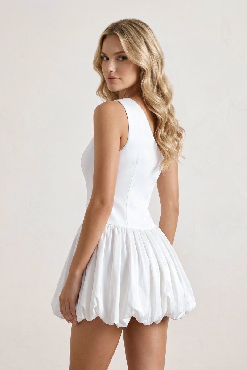 White One - Shoulder A - Line Taffeta Graduation Dress - KissProm