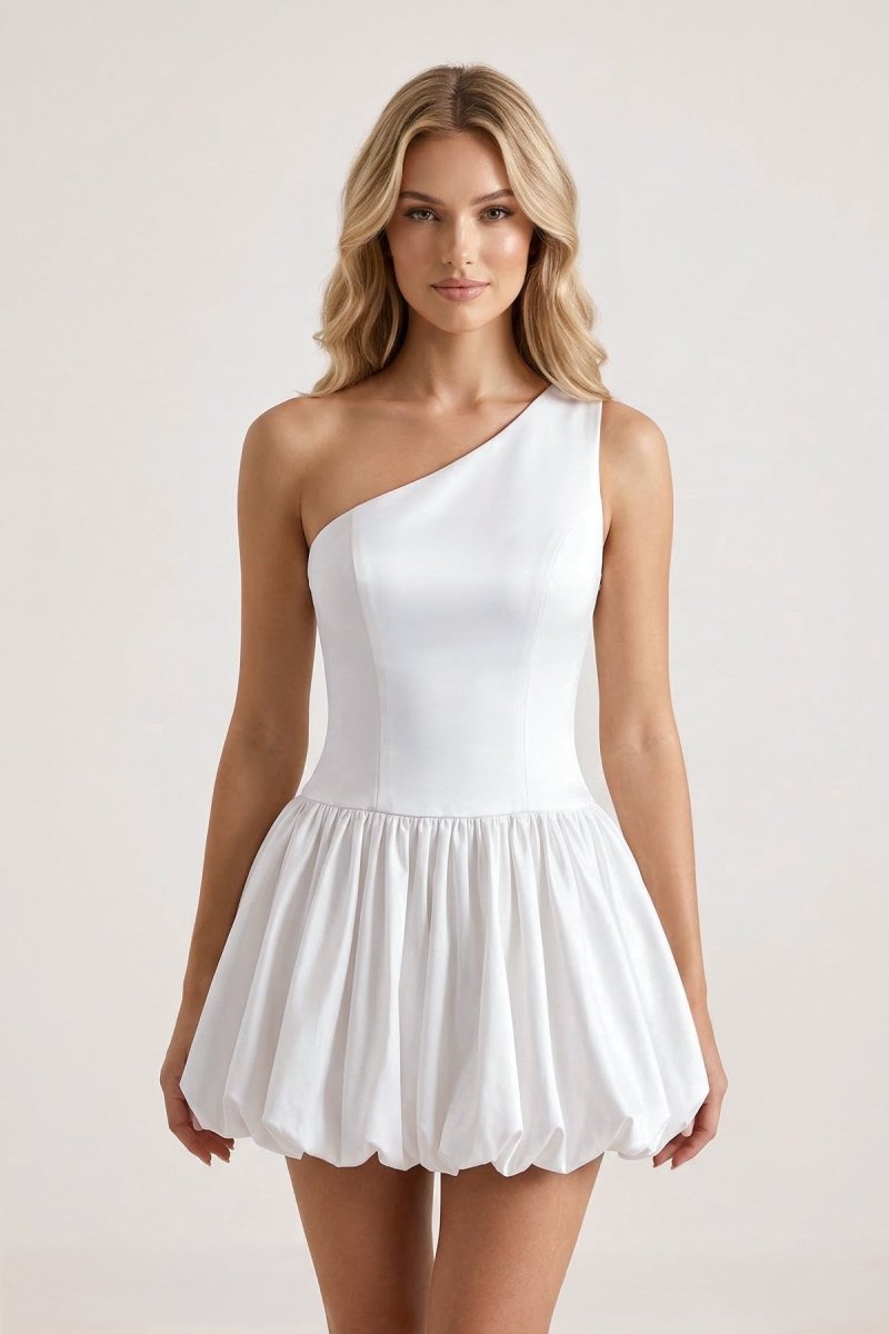 White One - Shoulder A - Line Taffeta Graduation Dress - KissProm