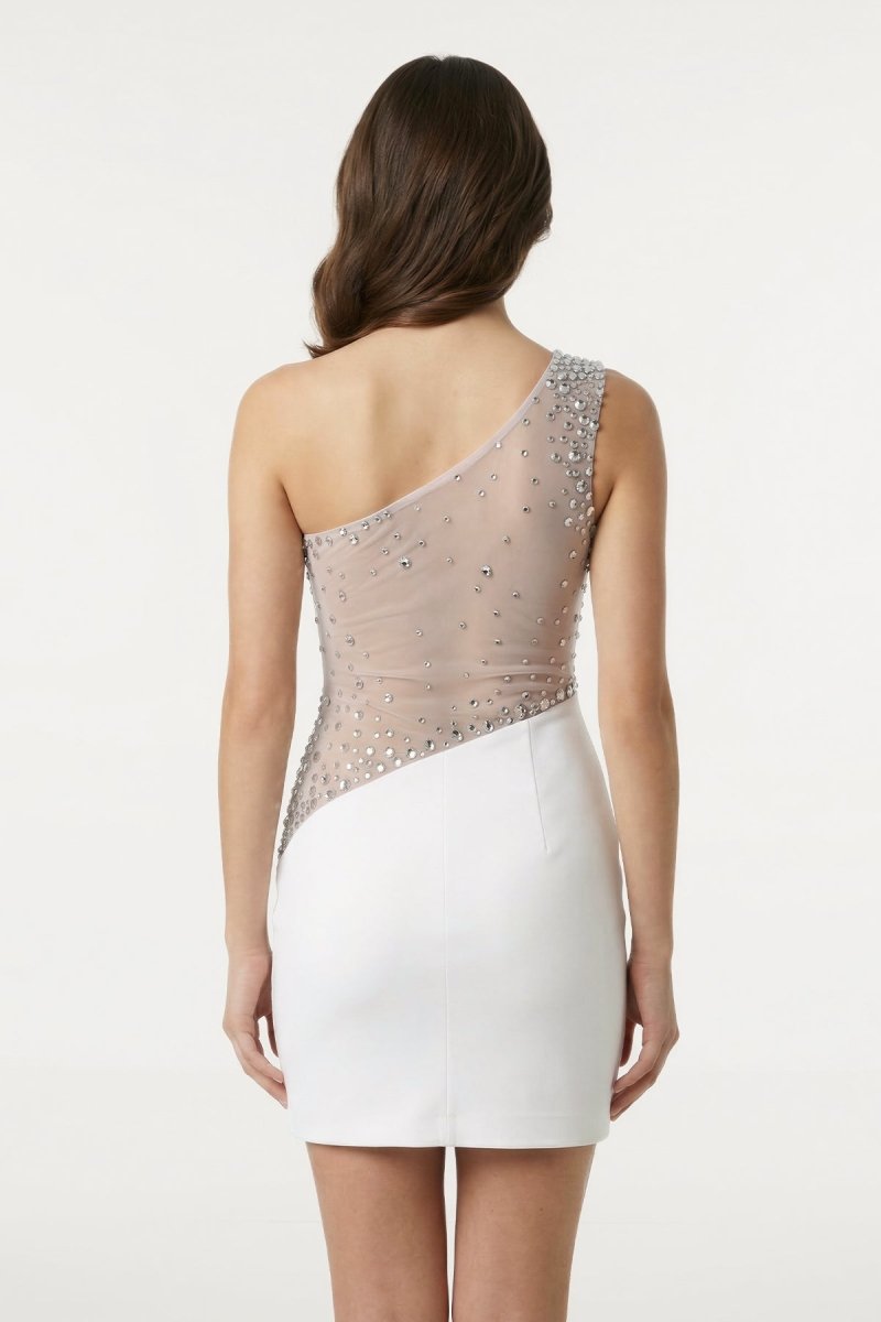 White One - Shoulder Sheath Beaded Graduation Dress - KissProm