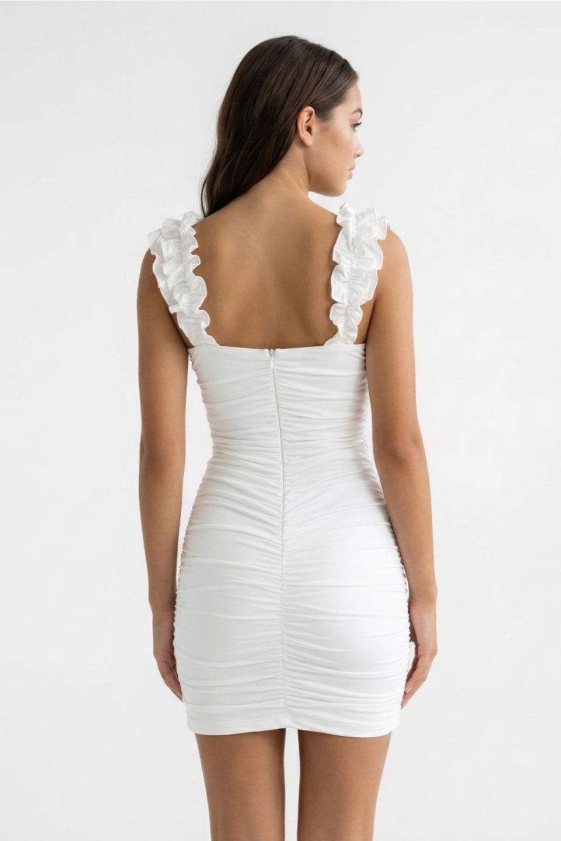 White Ruched Sheath Jersey Graduation Dress - KissProm