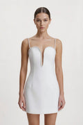 White Sheath Mini Graduation Dress With Pearl - KissProm