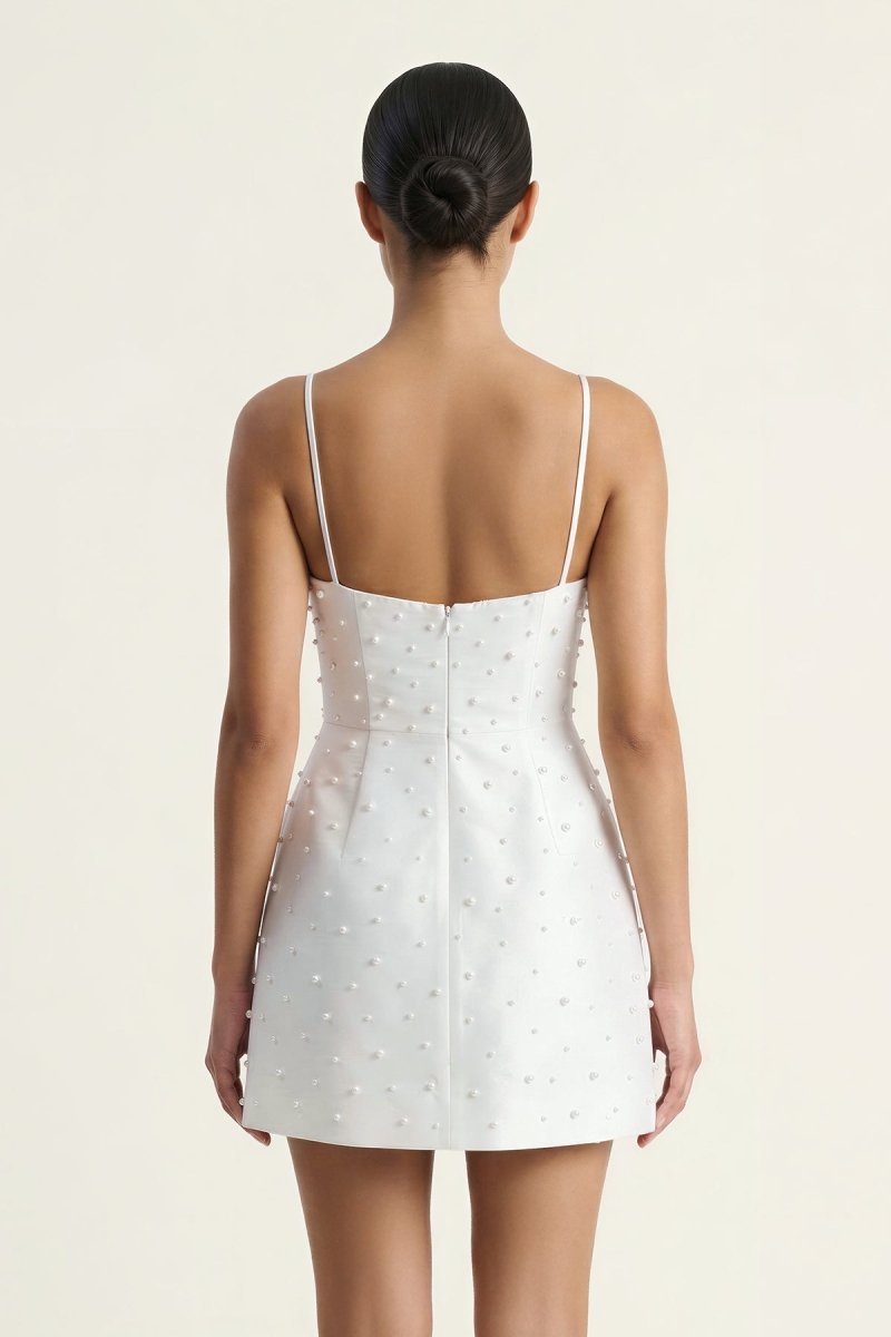 White Sheath Taffeta Graduation Dress With Pearl - KissProm