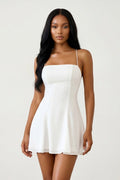 White Spaghetti Strap A - Line Chiffon Graduation Dress - KissProm