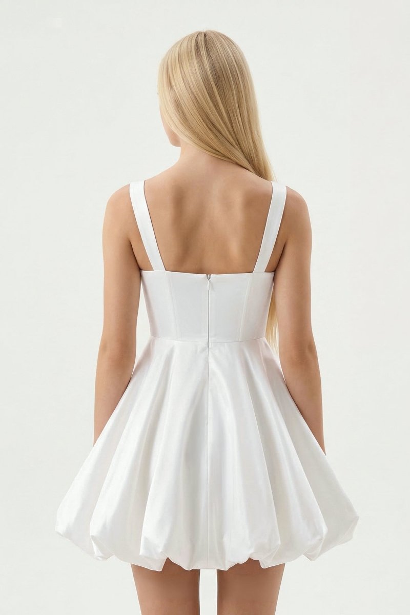 White Square Neck Taffeta A - Line Mini Graduation Dress - KissProm