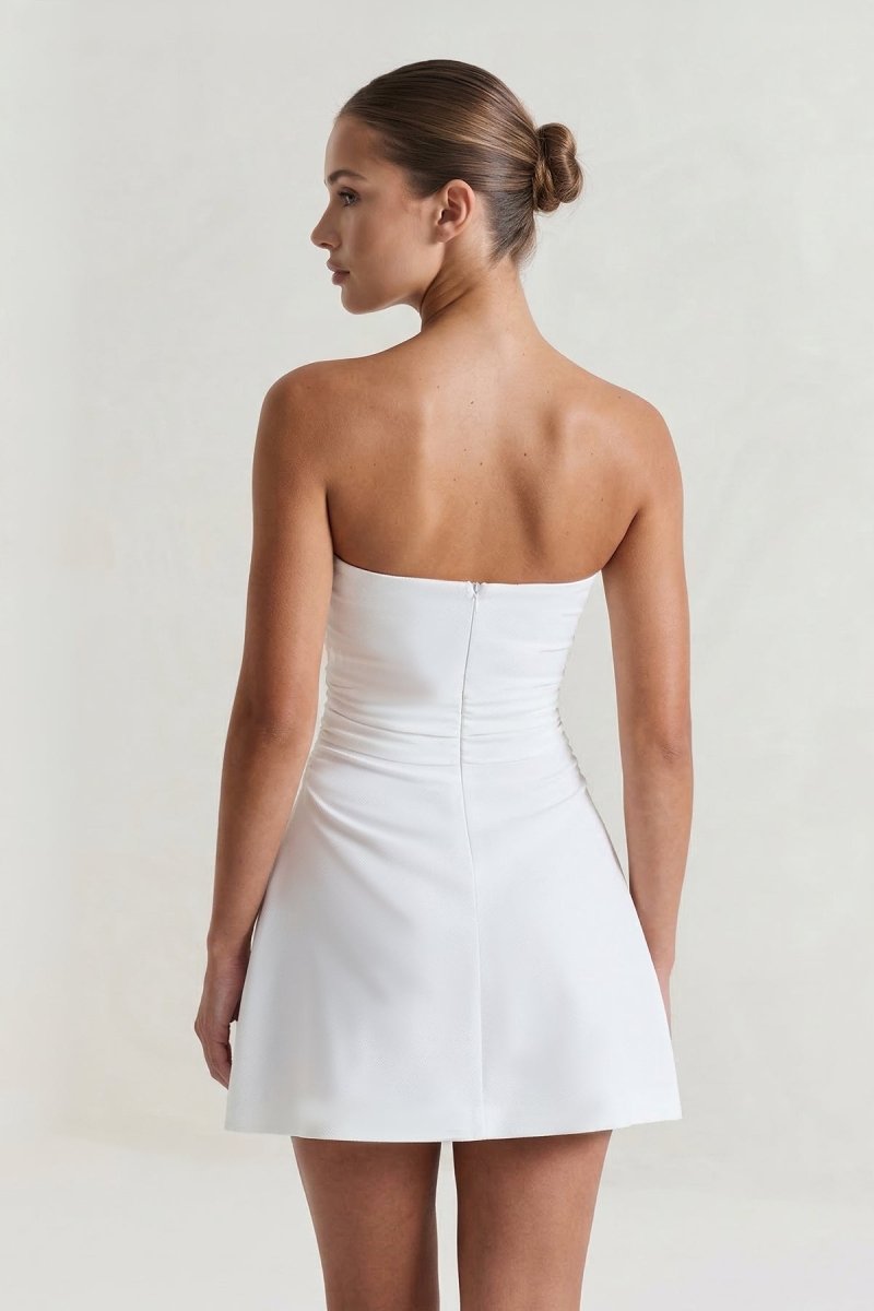 White Strapless A - Line Mini Graduation Dress - KissProm
