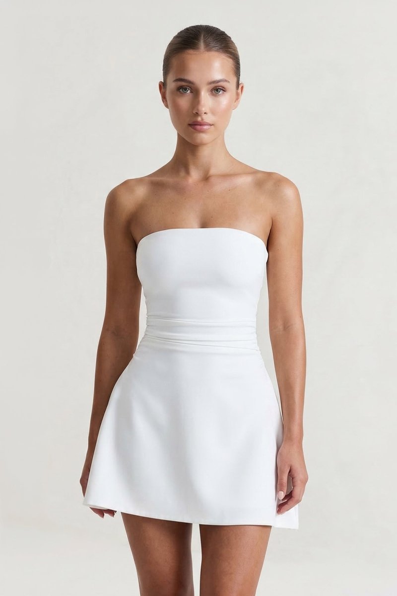 White Strapless A - Line Mini Graduation Dress - KissProm