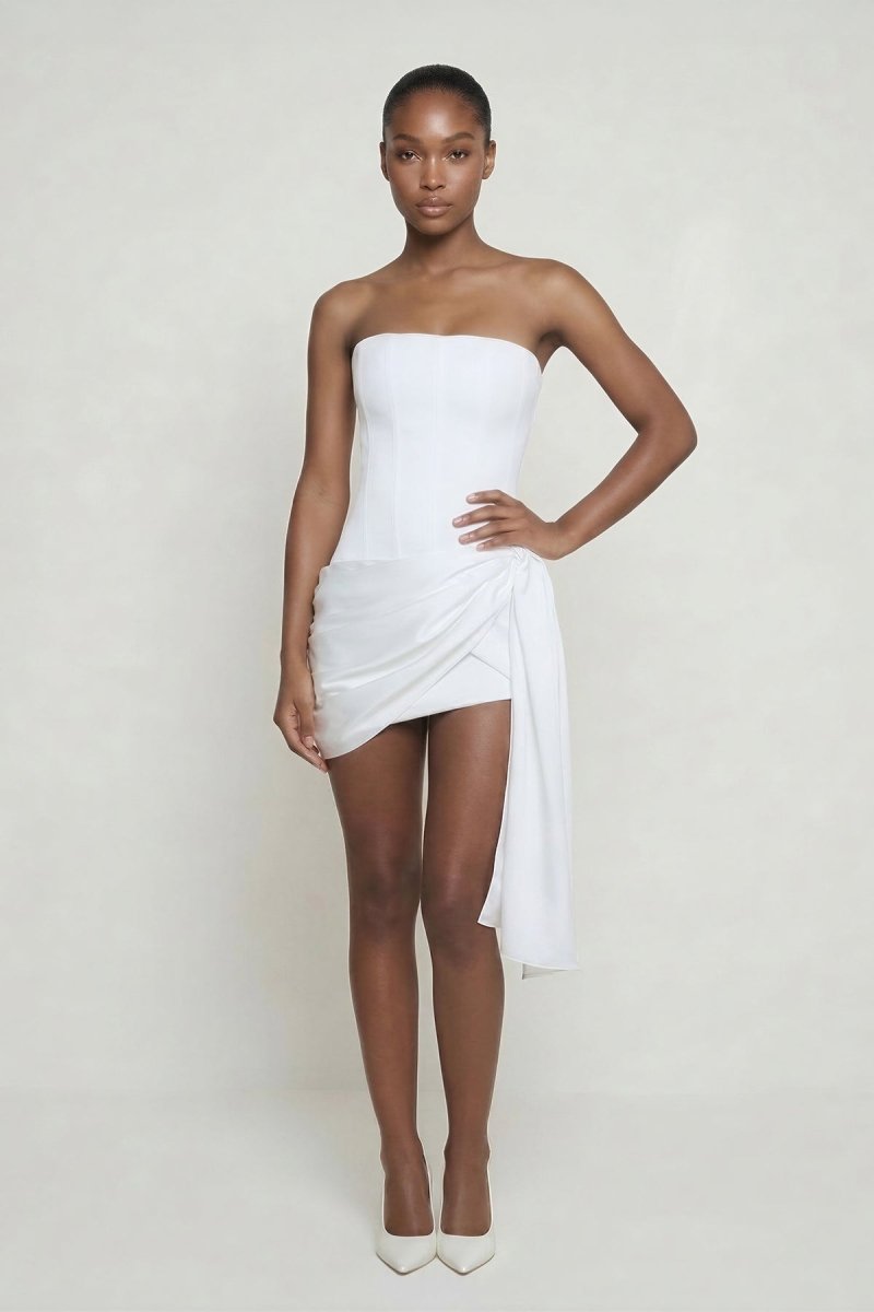 White Strapless Corset Sheath Mini Graduation Dress - KissProm