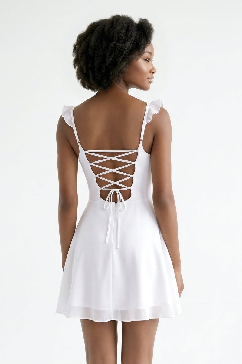 White Sweetheart Ruffled A - Line Chiffon Graduation Dress - KissProm