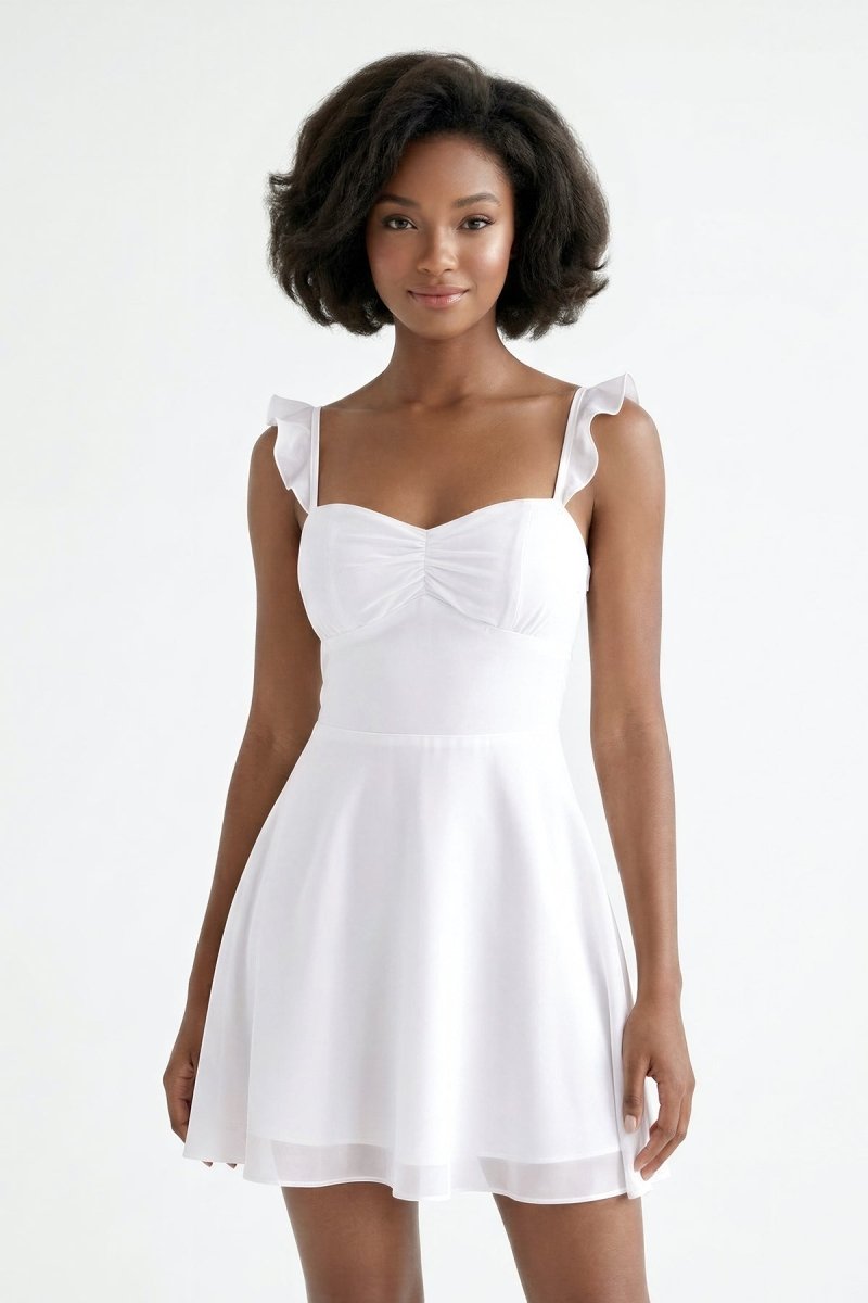 White Sweetheart Ruffled A - Line Chiffon Graduation Dress - KissProm